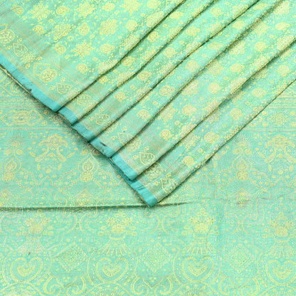 Vintage Green Banarasi Brocade Saree: Heavy Zari Woven Silk Fabric