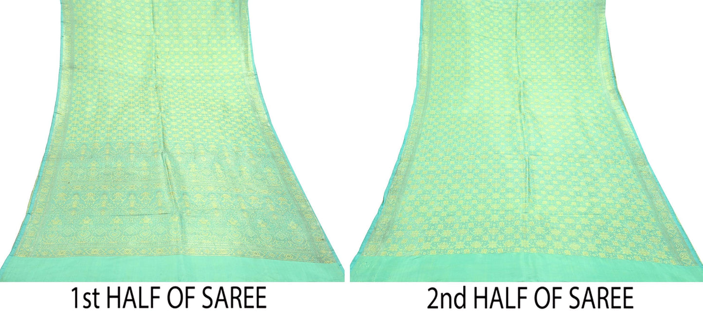 Vintage Green Banarasi Brocade Saree: Heavy Zari Woven Silk Fabric