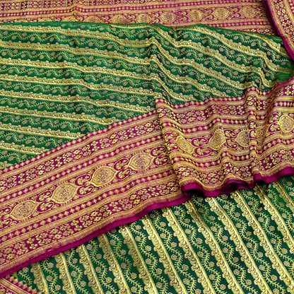 Indian Vintage Sari Heavy Pure Satin Silk Woven Banarasi Brocade Saree Zari 5Yd Ethnic Dress making Crafting Bollywood