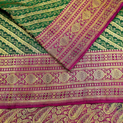Indian Vintage Sari Heavy Pure Satin Silk Woven Banarasi Brocade Saree Zari 5Yd Ethnic Dress making Crafting Bollywood