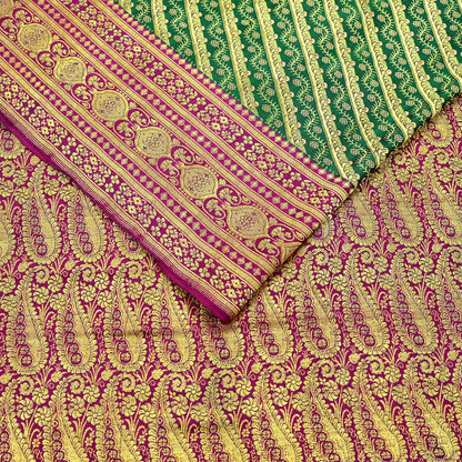 Indian Vintage Sari Heavy Pure Satin Silk Woven Banarasi Brocade Saree Zari 5Yd Ethnic Dress making Crafting Bollywood