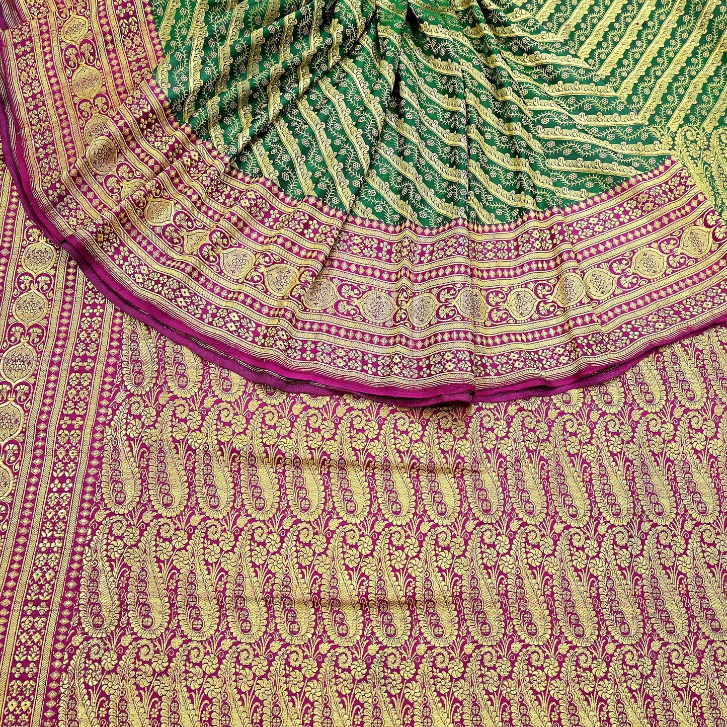 Indian Vintage Sari Heavy Pure Satin Silk Woven Banarasi Brocade Saree Zari 5Yd Ethnic Dress making Crafting Bollywood