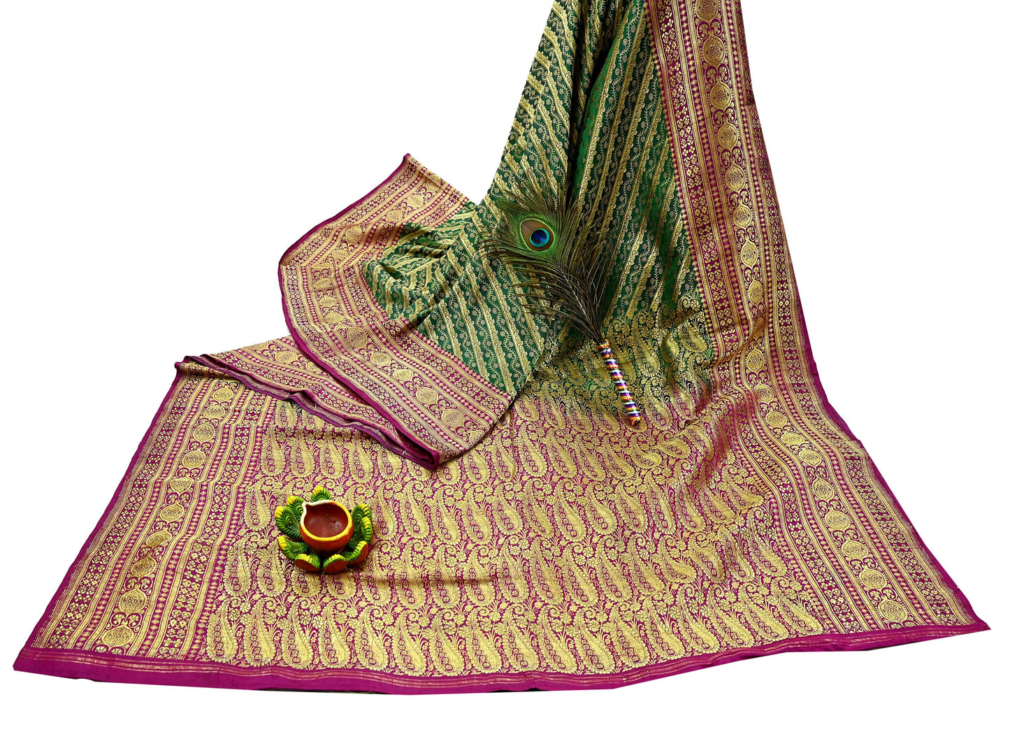 Indian Vintage Sari Heavy Pure Satin Silk Woven Banarasi Brocade Saree Zari 5Yd Ethnic Dress making Crafting Bollywood