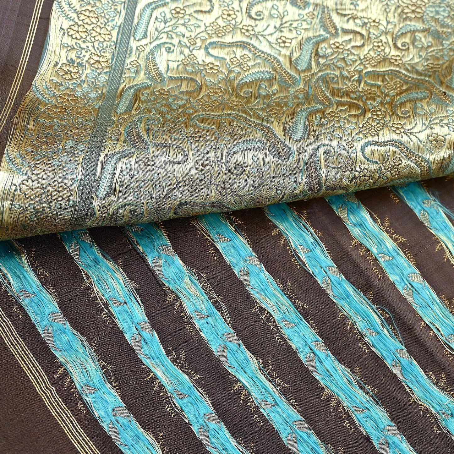 Vintage Banarasi Saree Pure Satin Silk Woven Brocade Zari Fabric Beige Maroon Heavy Craft Sari 5 Yards Indian Antique Textile Dress Making