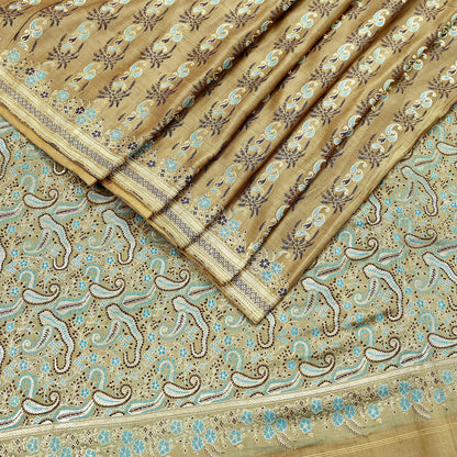Vintage Banarasi Saree Pure Satin Silk Woven Brocade Zari Fabric Beige Maroon Heavy Craft Sari 5 Yards Indian Antique Textile Dress Making