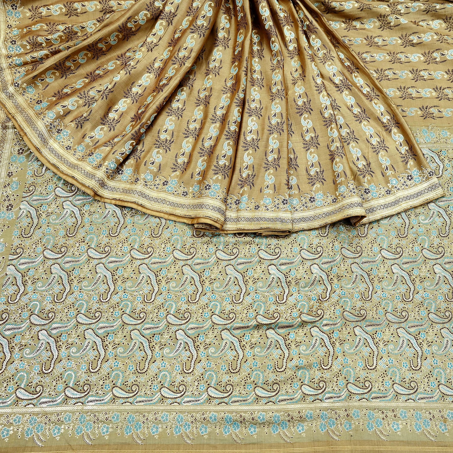 Vintage Banarasi Saree Pure Satin Silk Woven Brocade Zari Fabric Beige Maroon Heavy Craft Sari 5 Yards Indian Antique Textile Dress Making