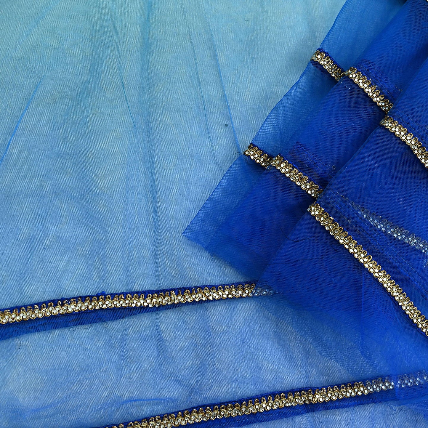 Indian Vintage Light Blue & Green Net/Mesh Design Fabric Dress Designing Sari Fabric Dressmaking For Craft Floral design 3yards