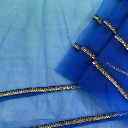 Indian Vintage Light Blue & Green Net/Mesh Design Fabric Dress Designing Sari Fabric Dressmaking For Craft Floral design 3yards