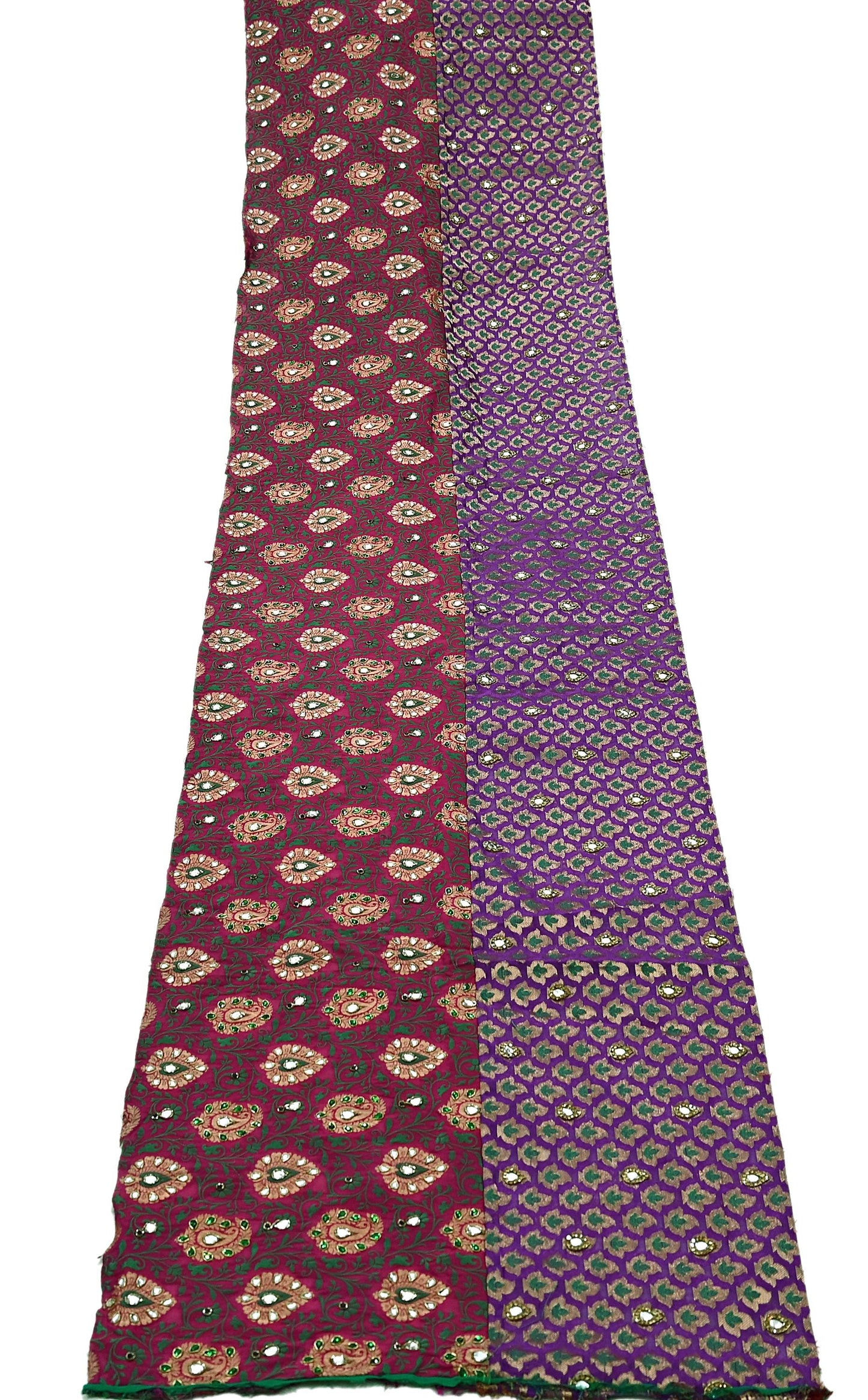 Indian Pink & Purple Chanderi Hand Hand Embroidred/Woven Brocade Banarasi Zari Design Fabric 110"X17" Used in Different Designing