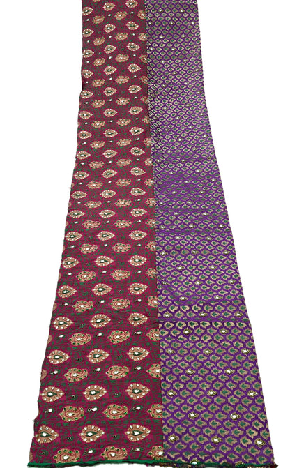 Indian Pink & Purple Chanderi Hand Hand Embroidred/Woven Brocade Banarasi Zari Design Fabric 110"X17" Used in Different Designing
