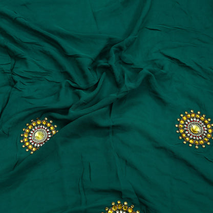 Indian Vintage Green Pure Georgette silk Hand Embroidered Design Fabric 55"X45" Zardozi/Dabka/Zari Crafting Quilting Dress making Crafting