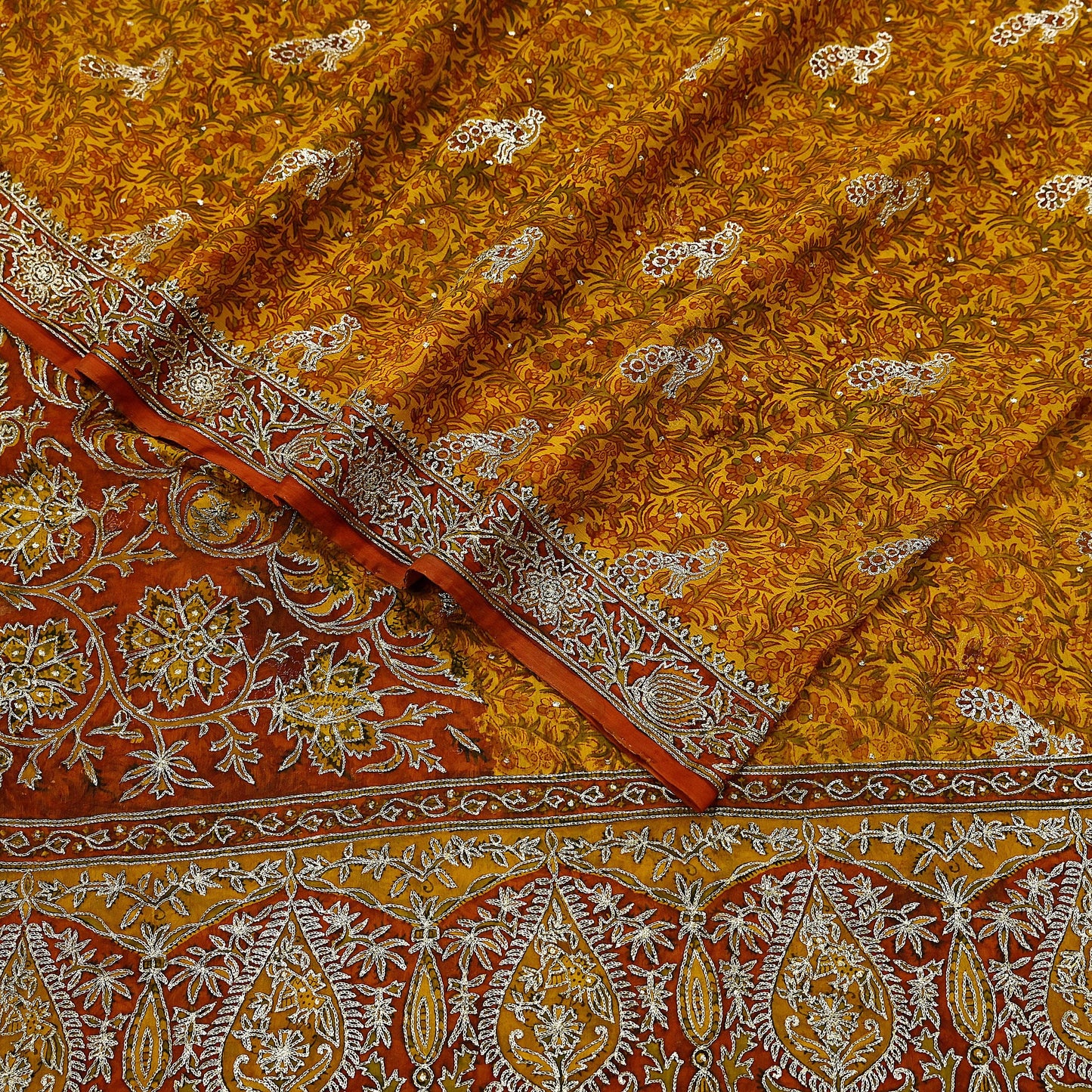 Indian Vintage Saree Pure Chiffon Silk Pre-owned Hand Beaded Ritu Kumar Designer Sari Fabric 6-Yards Soft Ethnic Bollywood Party sarees