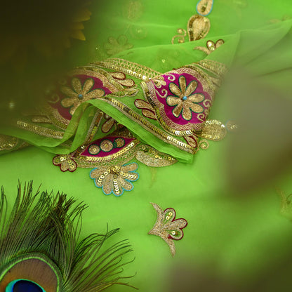 Indian Vintage Bridal Heavy Parrot Green Dupatta American Georgette  Hand Embroidered Rajputi Odhani Scarves Zari Zardozi Bollywood Wedding