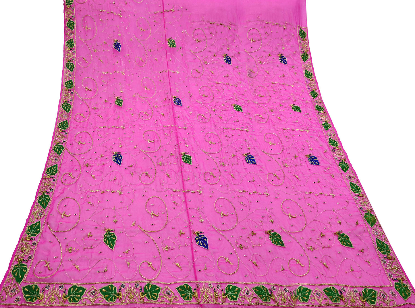 Indian Vintage Bridal Heavy Rani Pink Dupatta American Georgette  Hand Embroidered Rajputi Odhani Scarves Zari Zardozi Bollywood Wedding