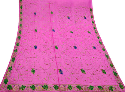 Indian Vintage Bridal Heavy Rani Pink Dupatta American Georgette  Hand Embroidered Rajputi Odhani Scarves Zari Zardozi Bollywood Wedding