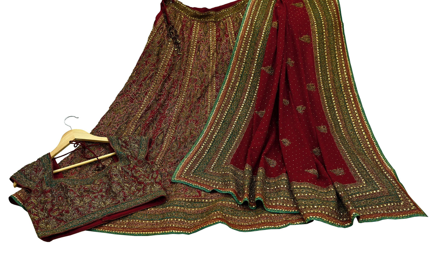 Indian Pre-owned Maroon Pure Silk Hand Embroidered Ritu Kumar Designer Lehenga 3pcs Set Ethnic Bollywood Party Wear