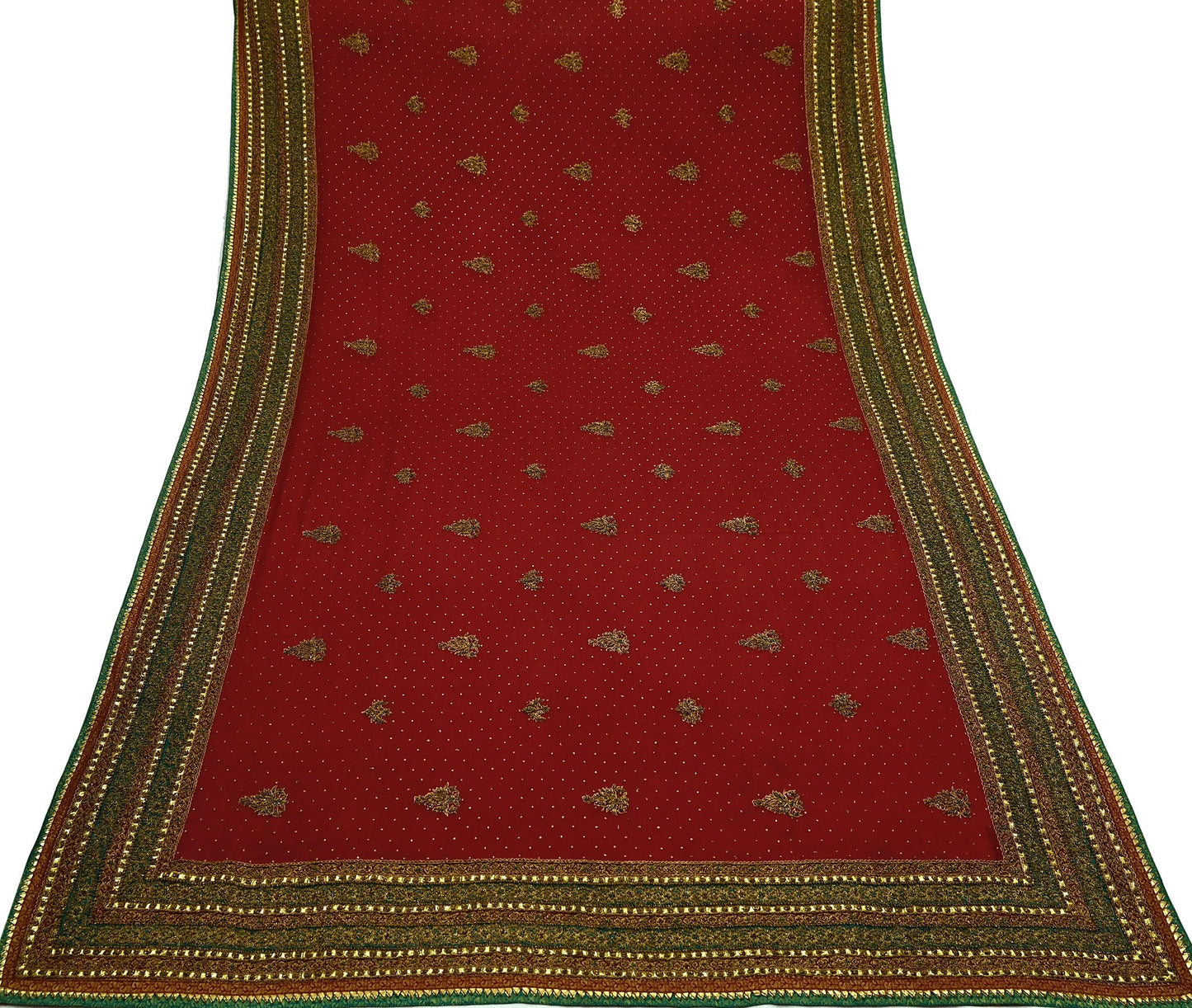 Indian Pre-owned Maroon Pure Silk Hand Embroidered Ritu Kumar Designer Lehenga 3pcs Set Ethnic Bollywood Party Wear