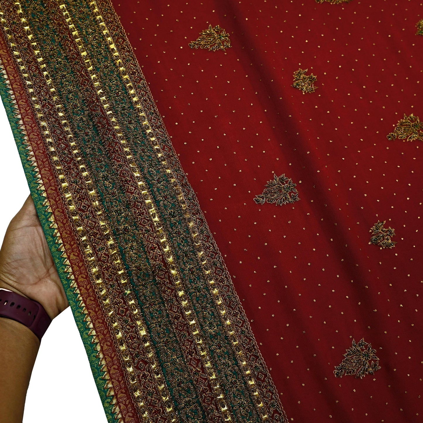 Indian Vintage Heavy Maroon Dupatta Pure Silk Long Stole Hand Embroidered Designer By Ritu Kumar Scarves Scarf Zari Zardozi