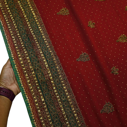Indian Vintage Heavy Maroon Dupatta Pure Silk Long Stole Hand Embroidered Designer By Ritu Kumar Scarves Scarf Zari Zardozi