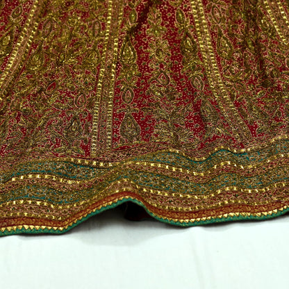 Indian Pre-owned Maroon Pure Silk Hand Embroidered Ritu Kumar Designer Lehenga/Skirt Ethnic Bollywood Party Wear