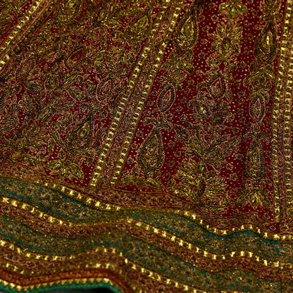 Indian Pre-owned Maroon Pure Silk Hand Embroidered Ritu Kumar Designer Lehenga/Skirt Ethnic Bollywood Party Wear