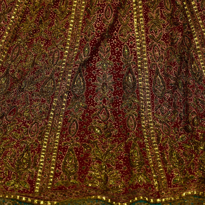 Indian Pre-owned Maroon Pure Silk Hand Embroidered Ritu Kumar Designer Lehenga/Skirt Ethnic Bollywood Party Wear