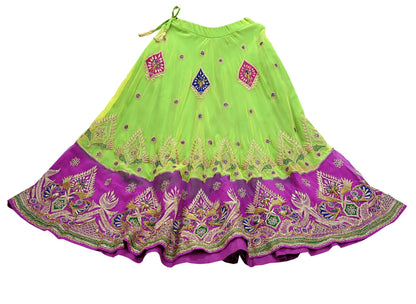 Indian Vintage Magenta & Green American Georgette Hand Embroidered Rajputi Phoshak Lehenga/Dupatta 2pcs Set Bridal Party Wear Peacock Design