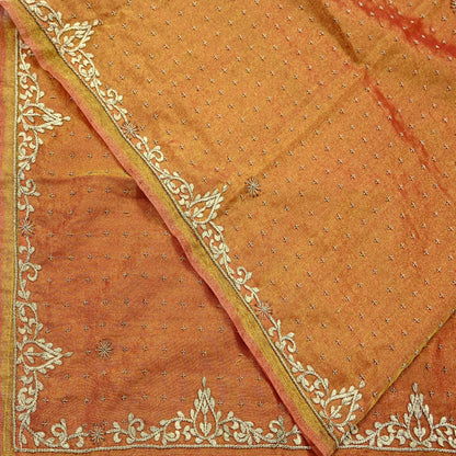 Indian Vintage Heavy Bridal Dupatta Golden Pure Tissue Silk Long Stole Hand Embroidered Scarves Zari Zardozi/Dabka Wedding Hijab