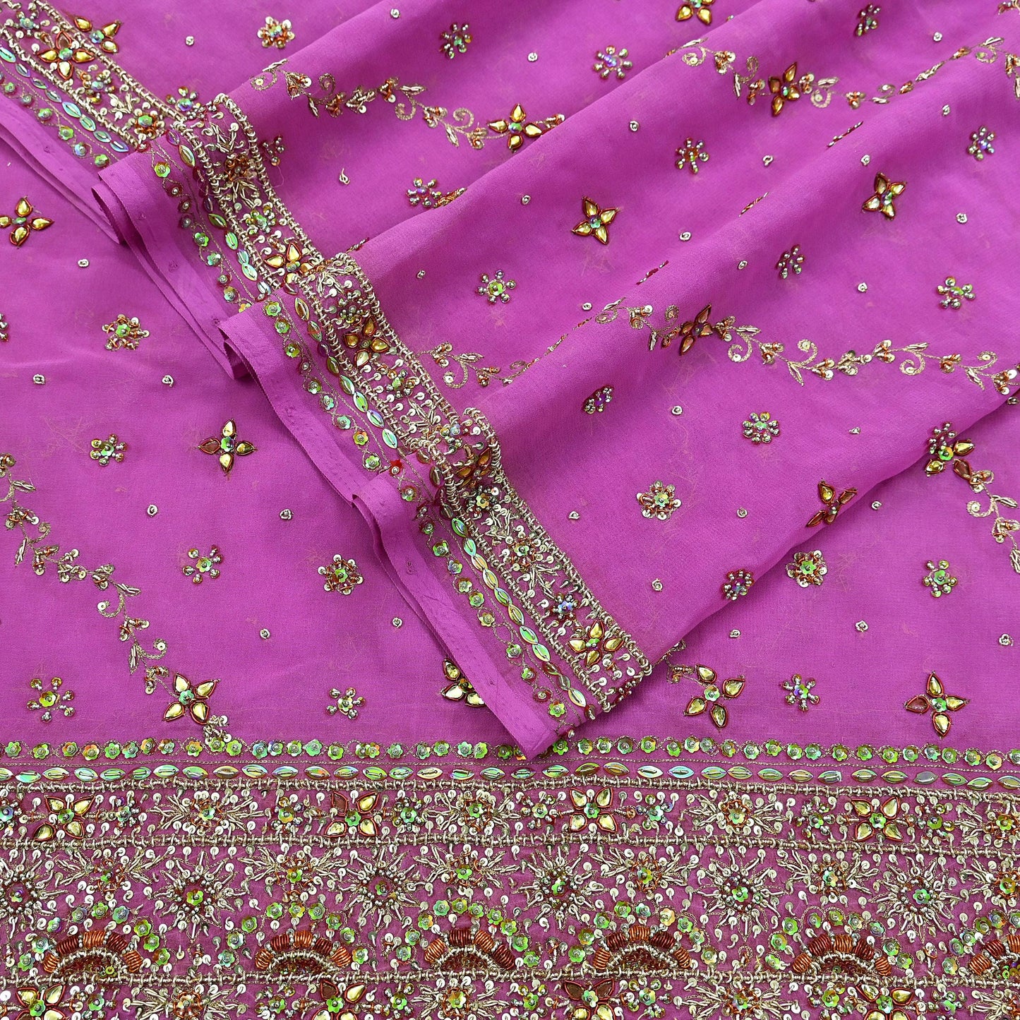 Indian Vintage Heavy Bridal Pink Dupatta Pure Georgette Silk Long Stole Hand Embroidered Scarf Zardozi/Dabka Wedding red Hijab veil Boho