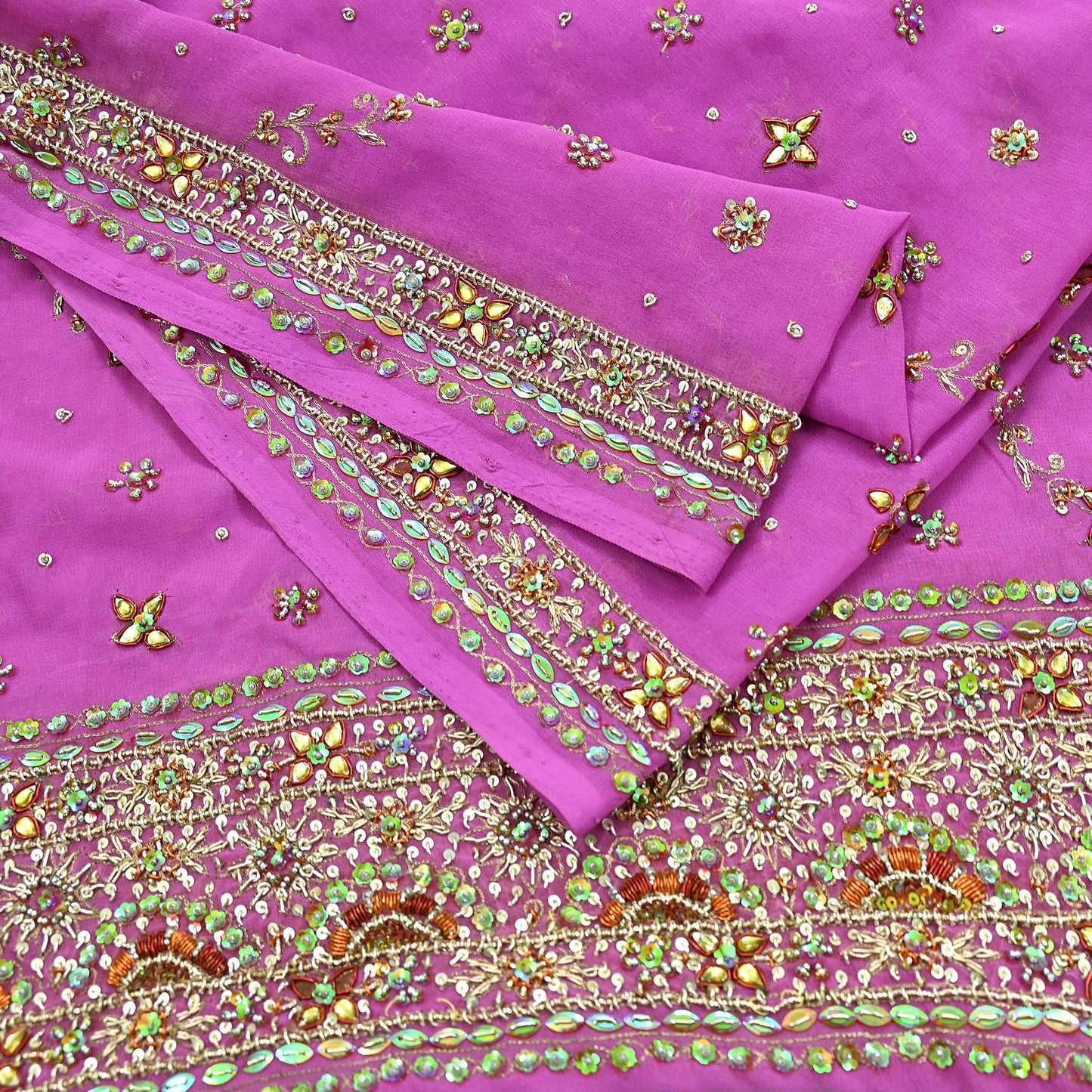 Indian Vintage Heavy Bridal Pink Dupatta Pure Georgette Silk Long Stole Hand Embroidered Scarf Zardozi/Dabka Wedding red Hijab veil Boho