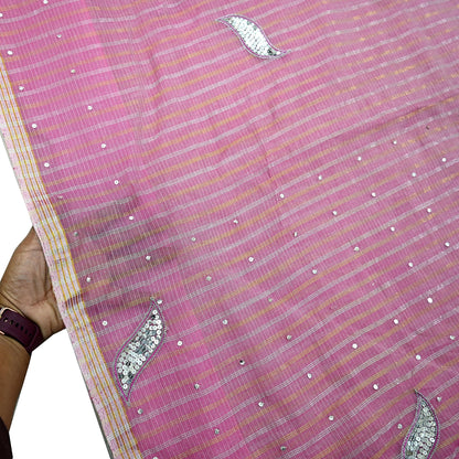 Indian Vintage Sari Pink Pure Cotton Hand Embroidered Sarees 5yd Ethnic Soft Floral Design Dress making Crafting Zari Dressmaking Crafting