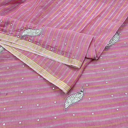 Indian Vintage Sari Pink Pure Cotton Hand Embroidered Sarees 5yd Ethnic Soft Floral Design Dress making Crafting Zari Dressmaking Crafting