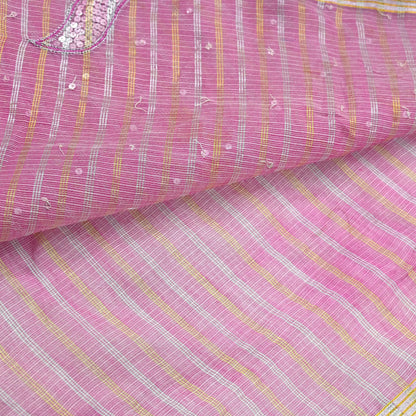 Indian Vintage Sari Pink Pure Cotton Hand Embroidered Sarees 5yd Ethnic Soft Floral Design Dress making Crafting Zari Dressmaking Crafting