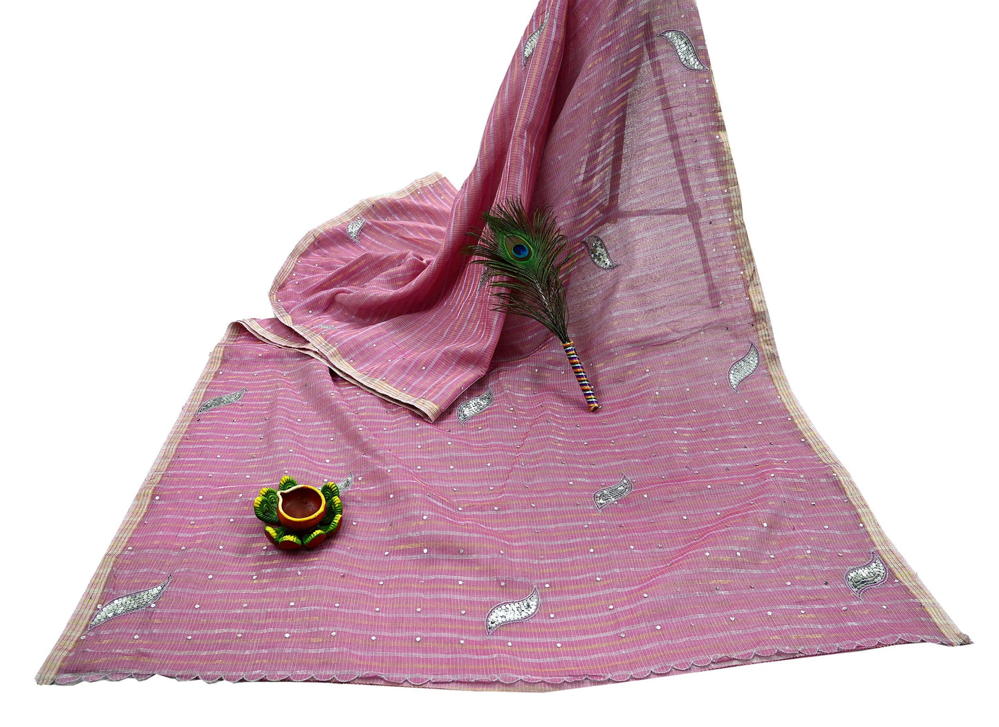 Indian Vintage Sari Pink Pure Cotton Hand Embroidered Sarees 5yd Ethnic Soft Floral Design Dress making Crafting Zari Dressmaking Crafting