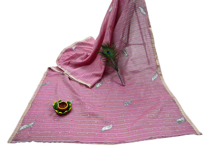 Indian Vintage Sari Pink Pure Cotton Hand Embroidered Sarees 5yd Ethnic Soft Floral Design Dress making Crafting Zari Dressmaking Crafting
