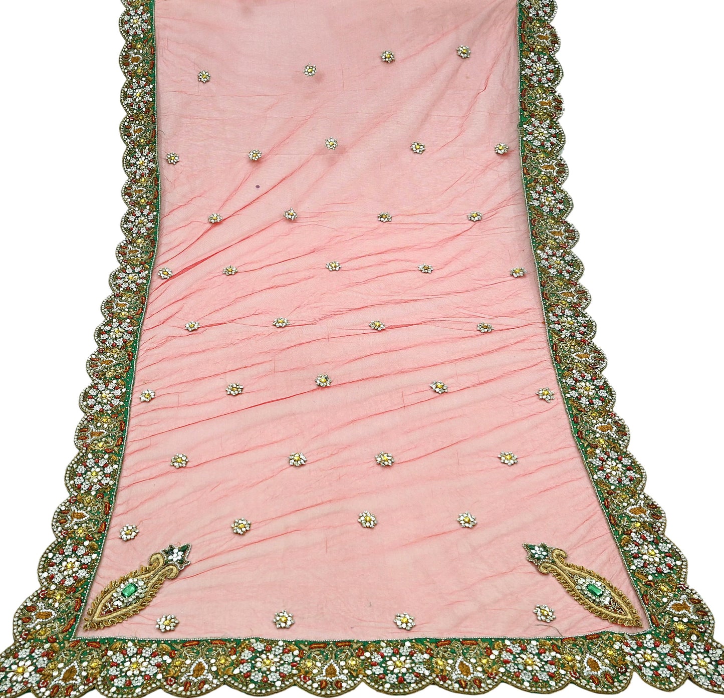 Indian Vintage Heavy Bridal Red Dupatta Net Mesh Long Stole Hand Embroidered Scarves Golden Zardozi Dabka Zari Sequins Wedding Veil Hijab