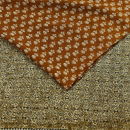 Indian Vintage Sari Green & Rusty Pure Crepe Silk Printed Sarees 5yd Sewing Soft Craft Fabric Wrap Upcycle Quilting Crafting Dress making