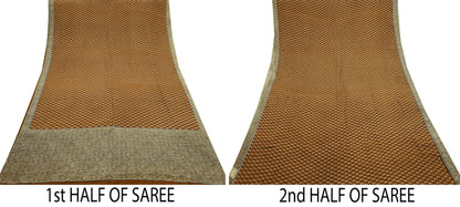 Indian Vintage Sari Green & Rusty Pure Crepe Silk Printed Sarees 5yd Sewing Soft Craft Fabric Wrap Upcycle Quilting Crafting Dress making