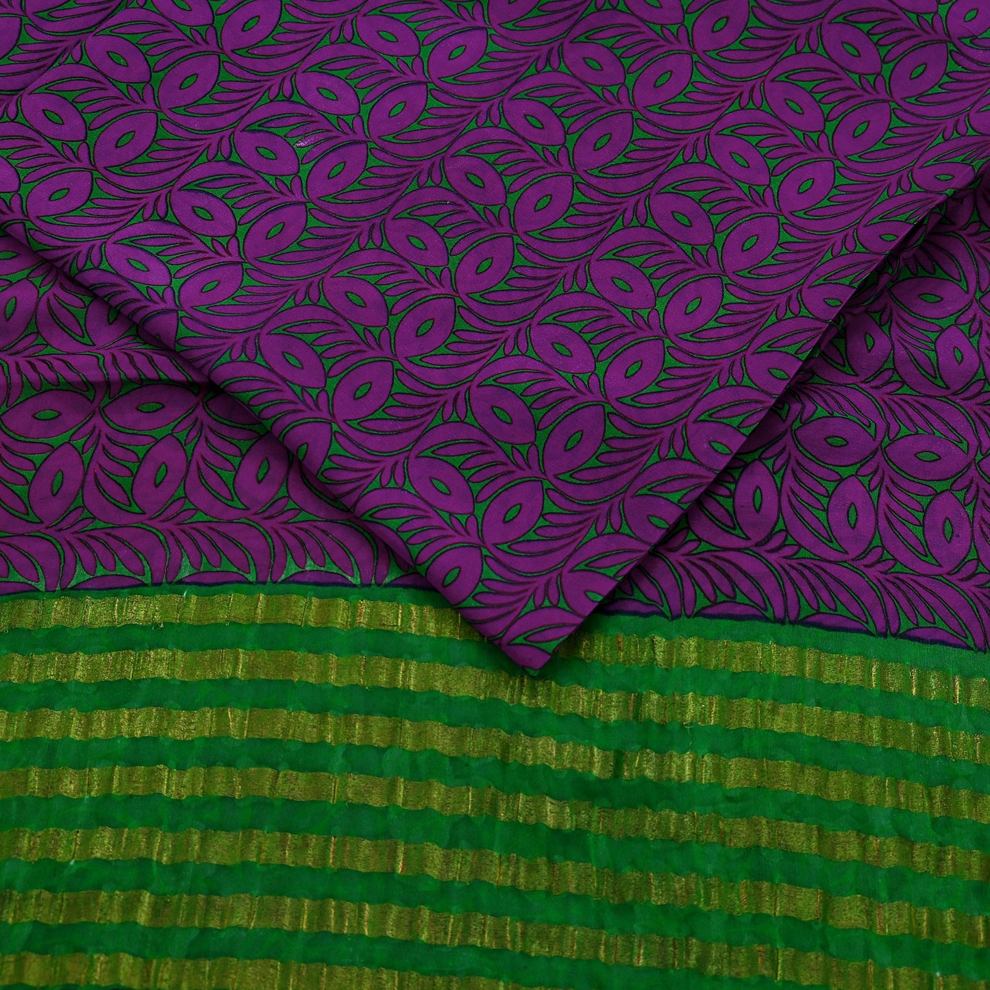 Women Vintage Sari Purple & Green Pure Georgette Silk Printed Saree Craft Fabric Sewing 5Yard Soft Light Dress Making Floral Zari