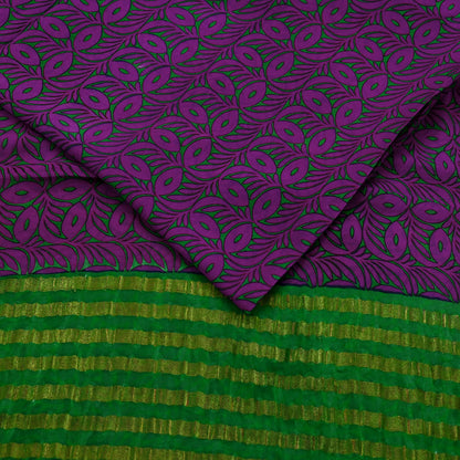 Women Vintage Sari Purple & Green Pure Georgette Silk Printed Saree Craft Fabric Sewing 5Yard Soft Light Dress Making Floral Zari