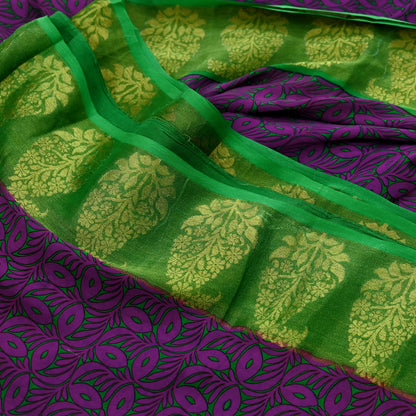 Women Vintage Sari Purple & Green Pure Georgette Silk Printed Saree Craft Fabric Sewing 5Yard Soft Light Dress Making Floral Zari