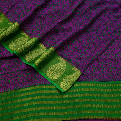 Women Vintage Sari Purple & Green Pure Georgette Silk Printed Saree Craft Fabric Sewing 5Yard Soft Light Dress Making Floral Zari