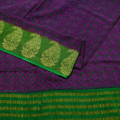 Women Vintage Sari Purple & Green Pure Georgette Silk Printed Saree Craft Fabric Sewing 5Yard Soft Light Dress Making Floral Zari