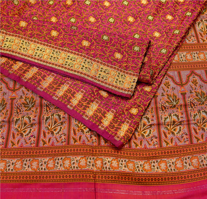 Indian Vintage Sari Pink Heavy Wedding Pure Satin Silk Woven Banarasi Tanchoi Saree 5Yd Ethnic Craft Fabric Upcycle Bridal Heavy Sarees