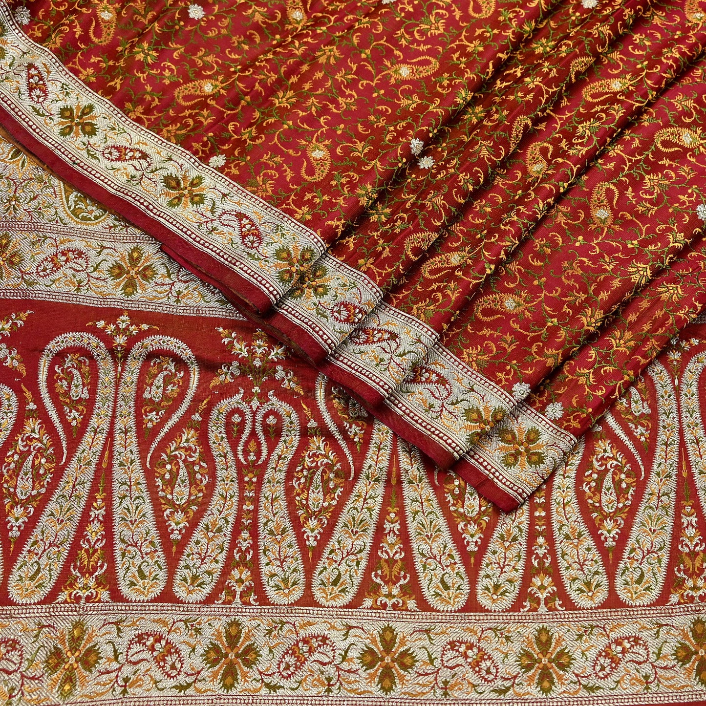 Indian Vintage Sari Maroon Heavy Wedding Pure Satin Silk Woven Banarasi Tanchoi Saree 5Yd Ethnic Craft Fabric Upcycle Bridal Heavy Sarees