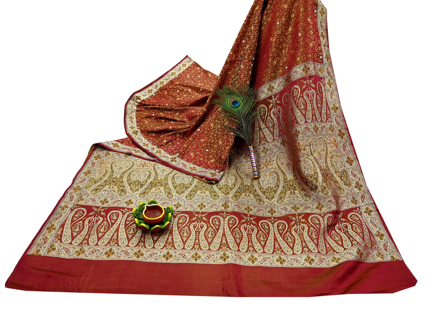 Indian Vintage Sari Maroon Heavy Wedding Pure Satin Silk Woven Banarasi Tanchoi Saree 5Yd Ethnic Craft Fabric Upcycle Bridal Heavy Sarees