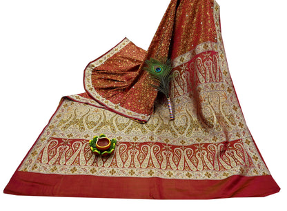 Indian Vintage Sari Maroon Heavy Wedding Pure Satin Silk Woven Banarasi Tanchoi Saree 5Yd Ethnic Craft Fabric Upcycle Bridal Heavy Sarees