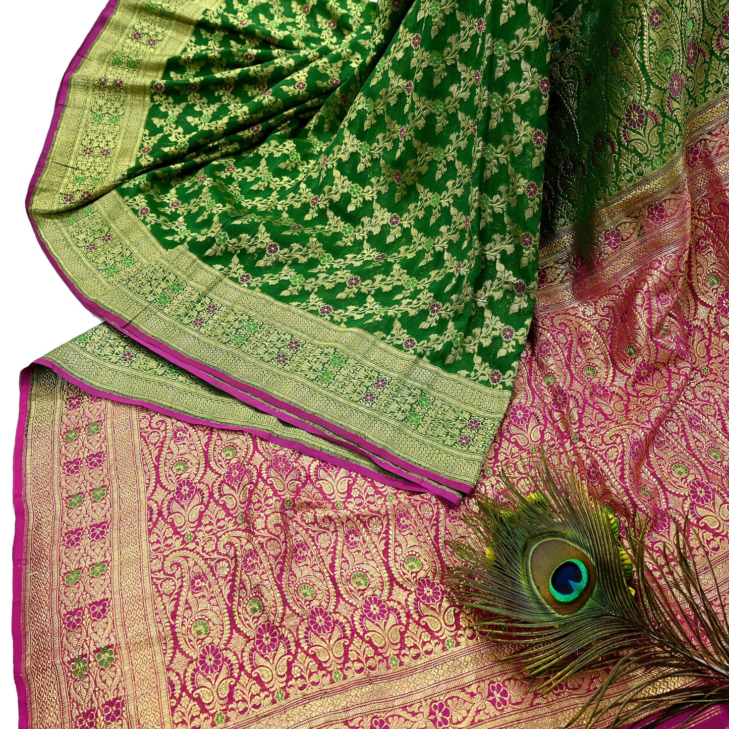 Indian Vintage Sari Heavy Pure Silk Woven Banarasi Brocade Saree Fabric 5Yd Ethnic Dress making Crafting Bollywood Dress Designing Zari