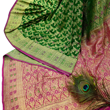 Indian Vintage Sari Heavy Pure Silk Woven Banarasi Brocade Saree Fabric 5Yd Ethnic Dress making Crafting Bollywood Dress Designing Zari