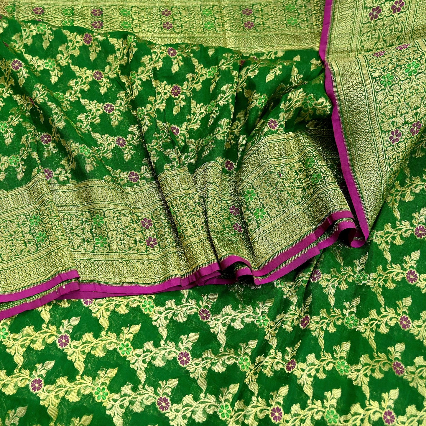 Indian Vintage Sari Heavy Pure Silk Woven Banarasi Brocade Saree Fabric 5Yd Ethnic Dress making Crafting Bollywood Dress Designing Zari